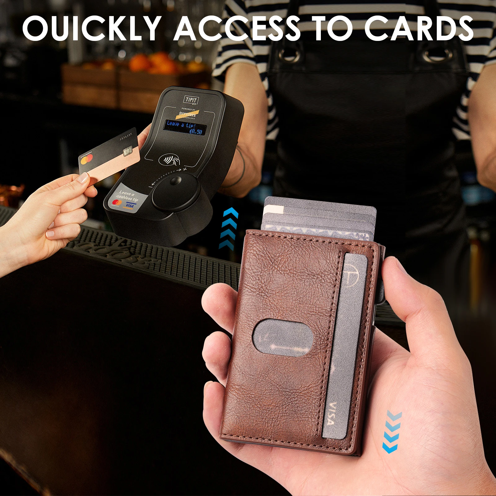 Cartera de cuero genuino con bloqueo Rfid, monedero corto plegable para hombre con tarjetero emergente de aluminio Magsafe magnético, funda de identificación