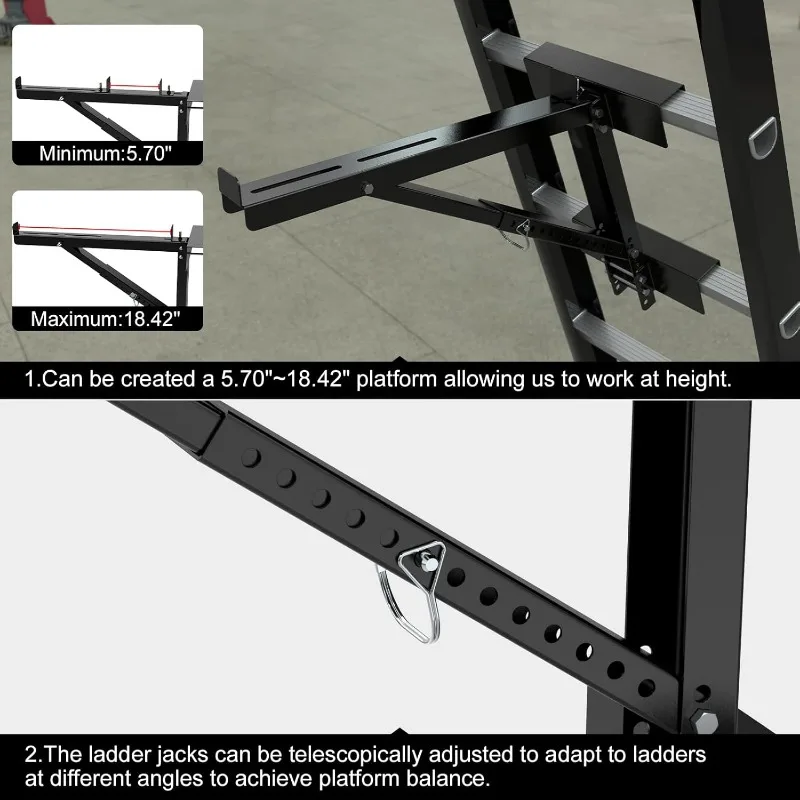 2025 Upgraded Adjustable Ladder Jacks 2 Pack for Scaffolding Platform, Two-Rung Short Body Extension Ladder Jack Scaffold Bracke