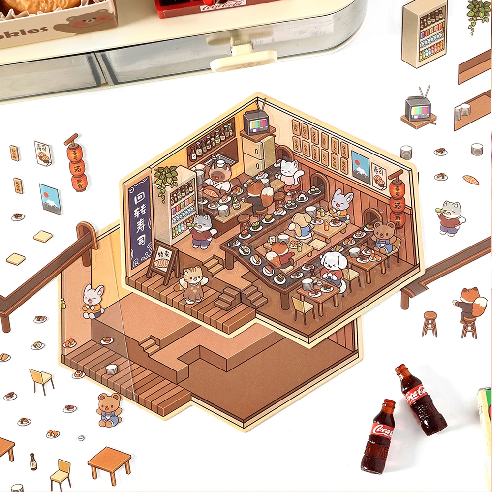 การ์ตูน Forest Village DIY 3D สติกเกอร์กระเป๋า Cabin ฉากซ้อนและวางเทศกาลของขวัญวันเกิดสําหรับเด็กนักเรียน