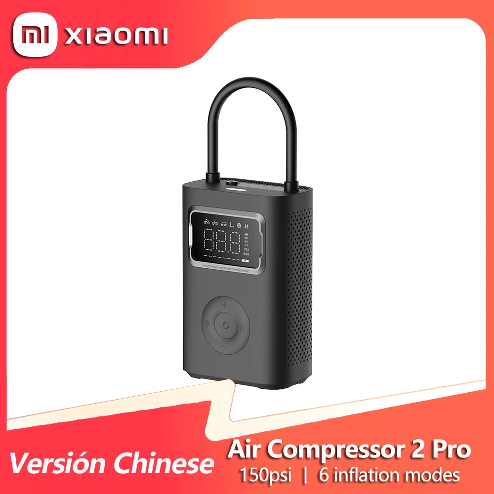 Xiaomi Mijia Compresseur à Air Portatif 2 Pro, Gonfleur Pneus Voiture 150PSI (10.5 Bars) avec Lumière LED, 3 Embouts de Gonflage, Electrique Pompe pour Vélo, Moto, Balle