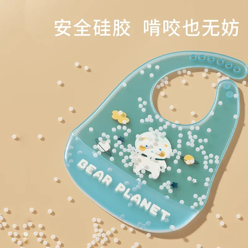 Baberos impermeables para bebé, bonito babero con estampado de animales de dibujos animados para niño y niña, babero de silicona suave ajustable, material de alimentación de bebé