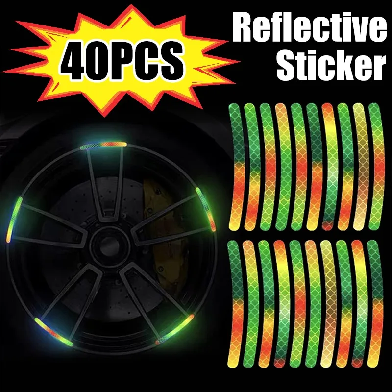 40/20PCS Safety Warning Reflective Sticker Colorful Car Wheel Hub Reflectors Night Driving Decors for Car-Styling Auto Accessory