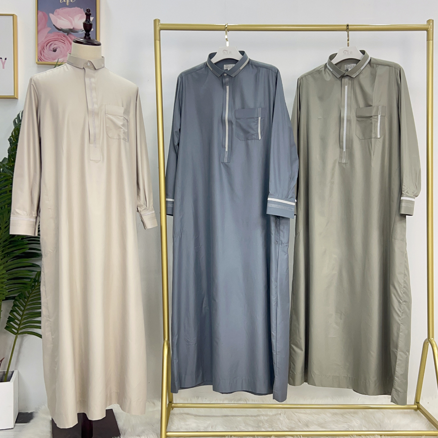 Eid Ramadan Herren Robe Jubba Thobe Muslimischer Mantel Kaftan Islam Abaya Saudi Arabisch Thobe Djellaba Daffah Dishdasha Kleidung Kleid