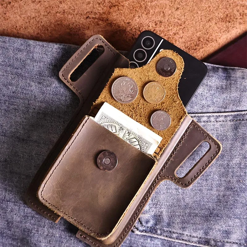 Multifunktionale Ledertasche für Herren, U-förmiges Design, Freizeit-Lederclip, Herrentasche