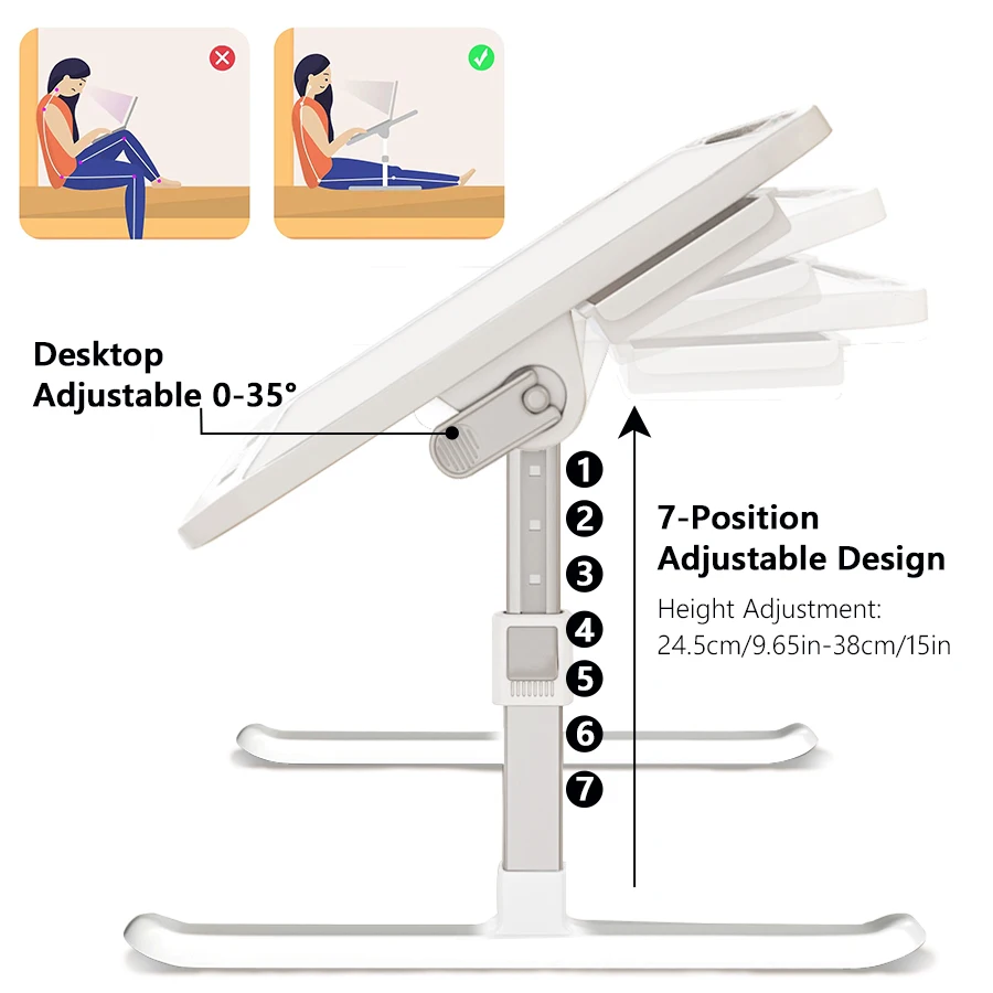 Laptop Desk Foldable Bed Table Adjustable Computer Desk Office Desk Children's Study Desk Bedroom Living Room Desk Adjustable