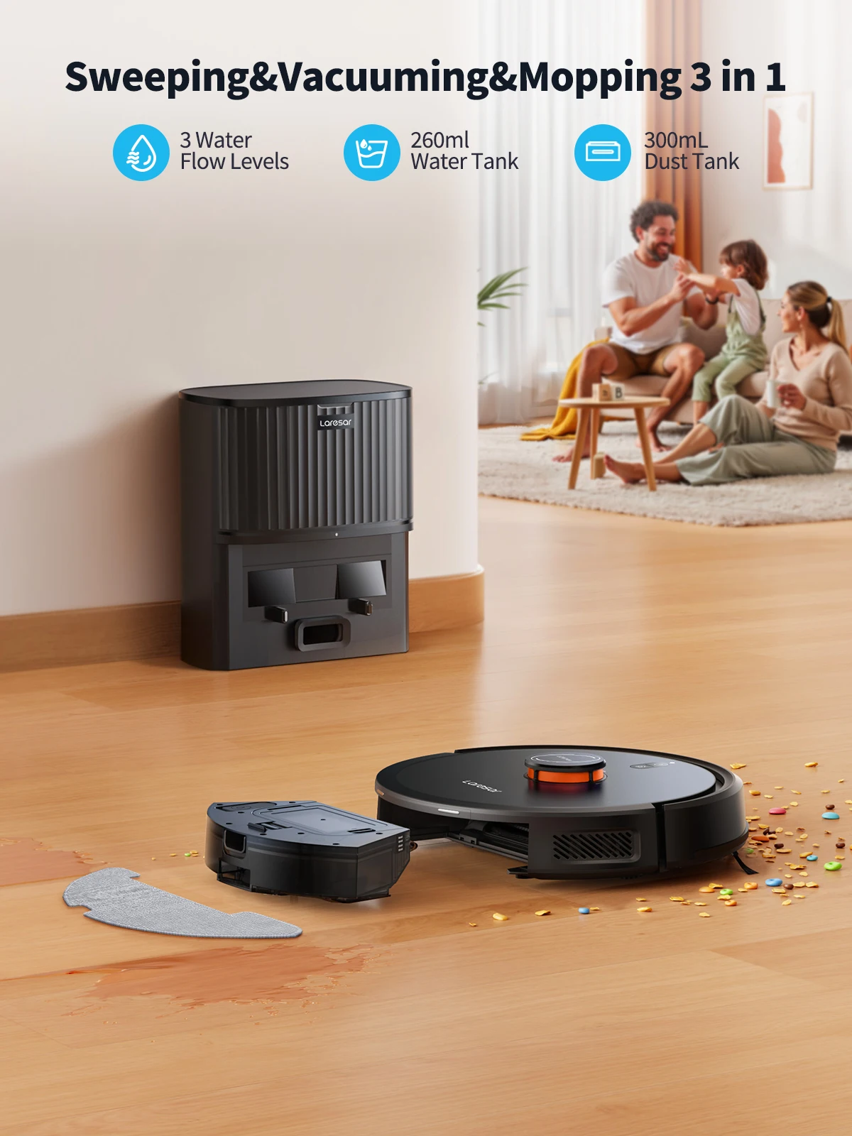 Laresar L20 Aspirateur Robot 5000Pa avec Navigation LDS, Station de Vidage Automatique, Contrôle via Application pour Nettoyage des Sols et Tapis