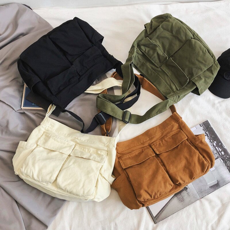 Mulheres vintage bolsa de lona adolescente ombro tote sacos mensageiro senhoras casual bolsa crossbody