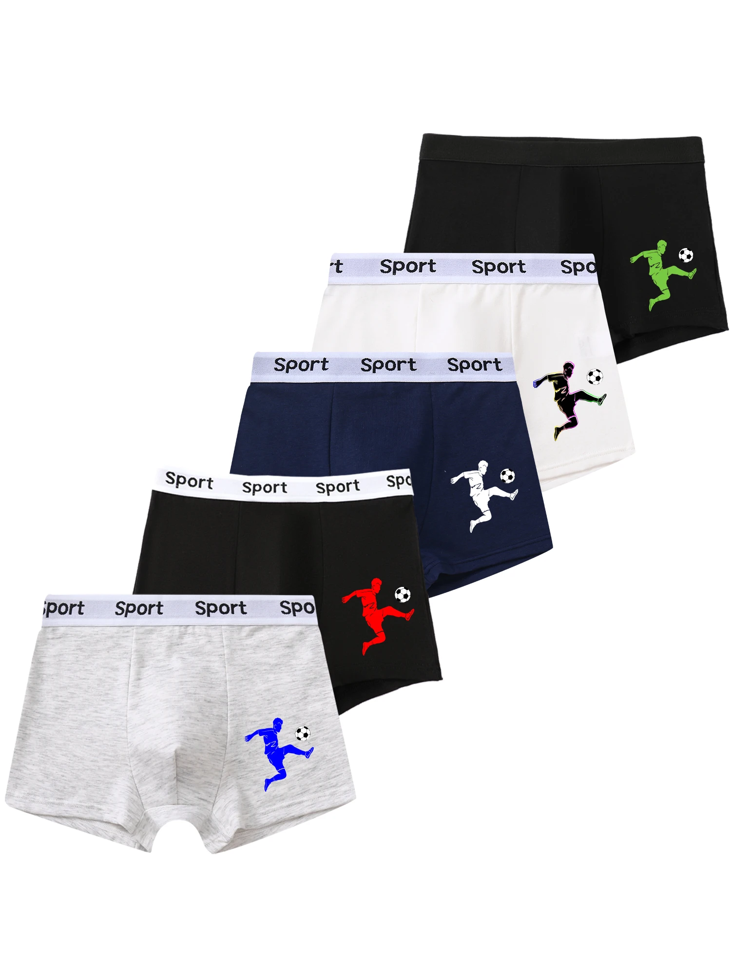 5 Stück gemischte Jungenunterwäsche, 8–14 Jahre alt, weich, atmungsaktiv, einfarbig, bequem, Fußballspieler-Jungen-Boxershorts, 95 % Baumwolle