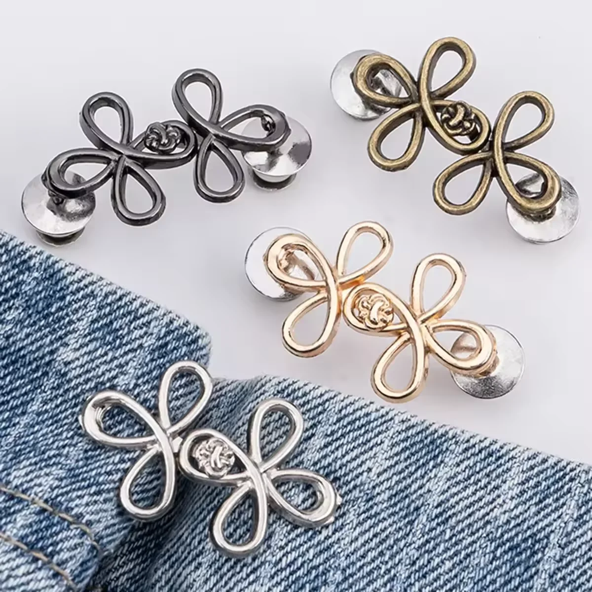 Prendedor de botão de cintura de trevo Botões de jeans de metal ajustáveis - Apertadores para jeans soltos, sem costura instantânea para calças jeans
