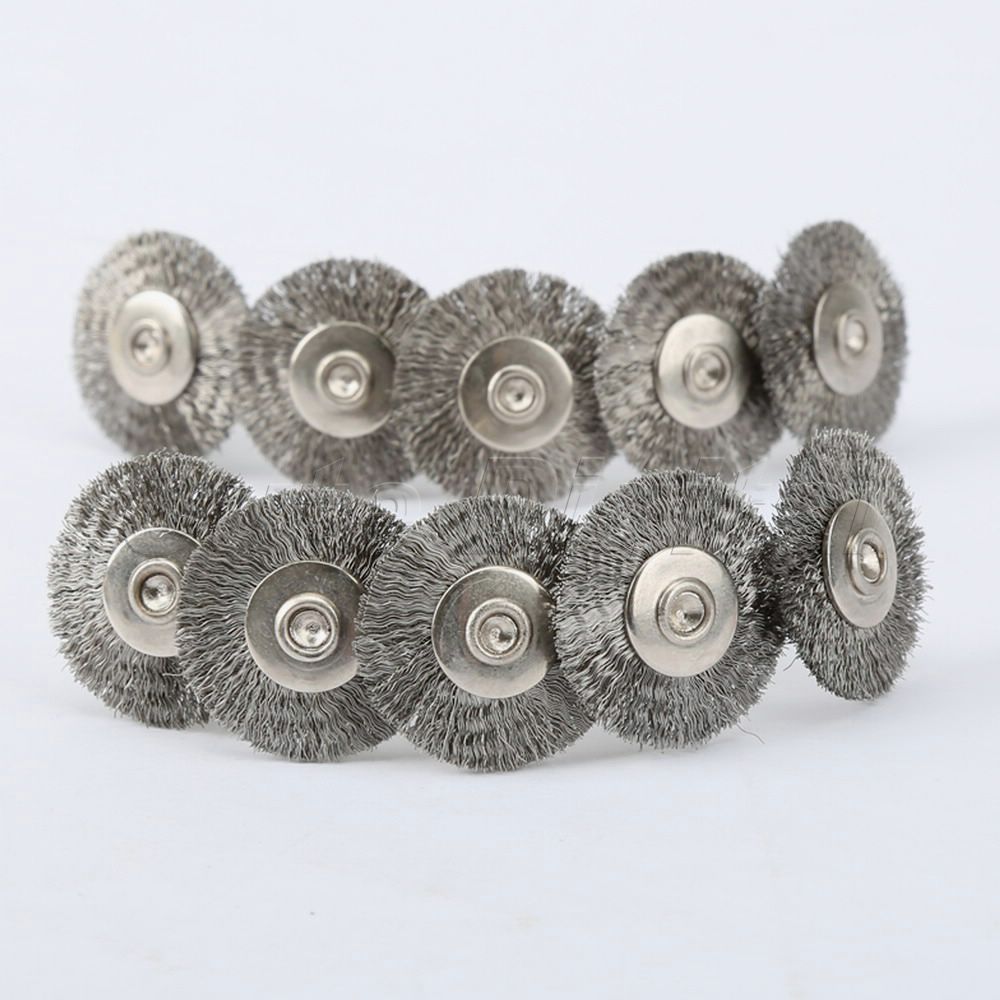 10 pezzi accessori Dremel spazzola rotante in acciaio da 22 mm spazzole per ruote metalliche Dremel per smerigliatrice utensile rotante per mini lucidatura trapano