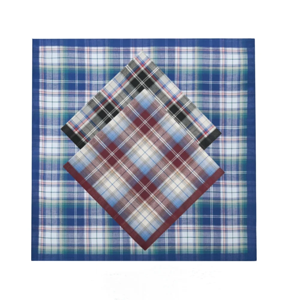 3PCS dünne Baumwolle Plaid Herren Taschentuch weiche Gentleman Taschenhandtuch für Anzug 43cm/16,9in Größe