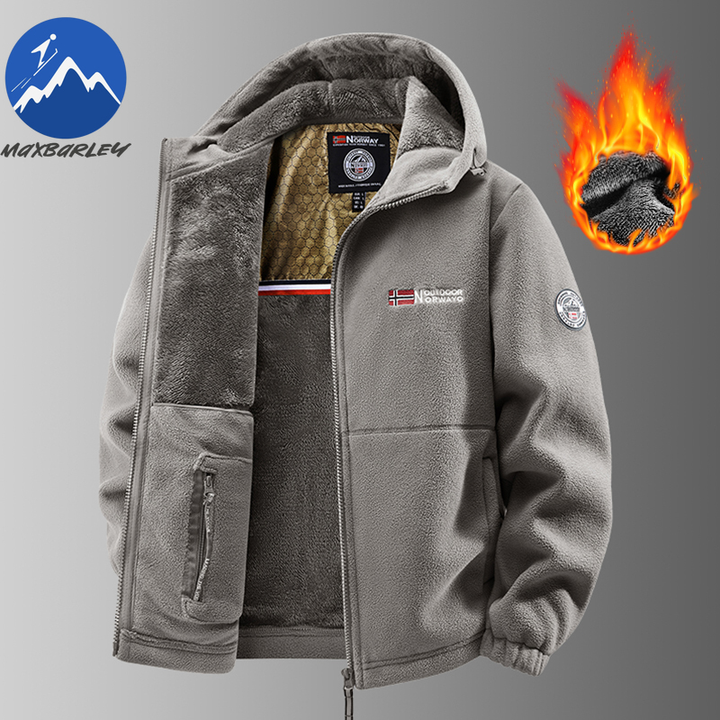 Maxbarley Merk Winter Fleece Jas Mannen Casual Verdikte Wollen Jas Athleisure Ontwerp Warme Mode Capuchon Jassen Sneeuw Skipak