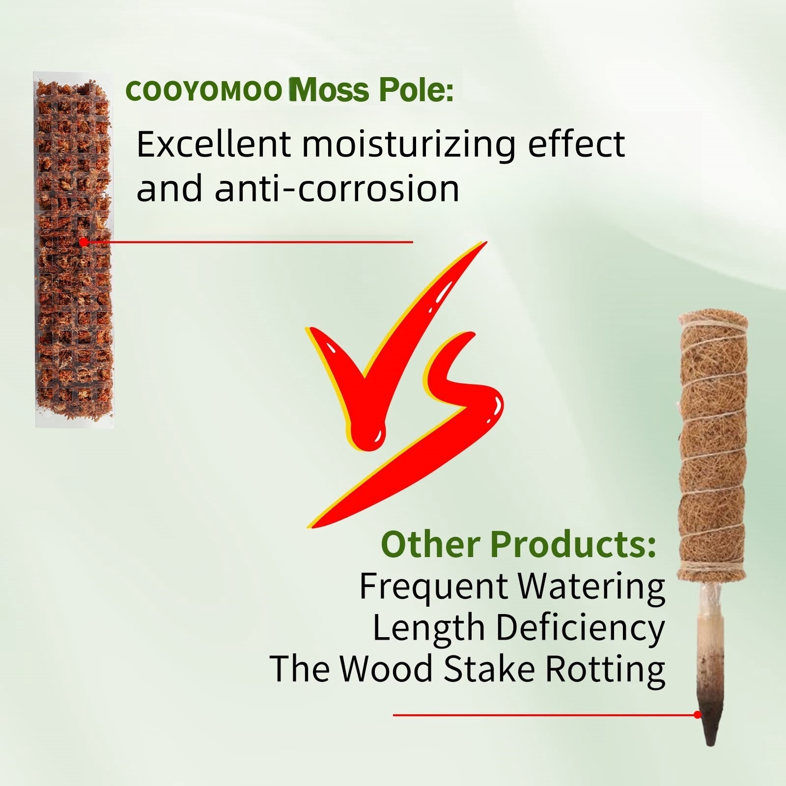 Poste de musgo de plástico para plantas monstera, postes de plantas de 24 pol./36 pol./48 polegadas para plantas de escalada, suporte para plantas internas, estaca de crescimento de jardim