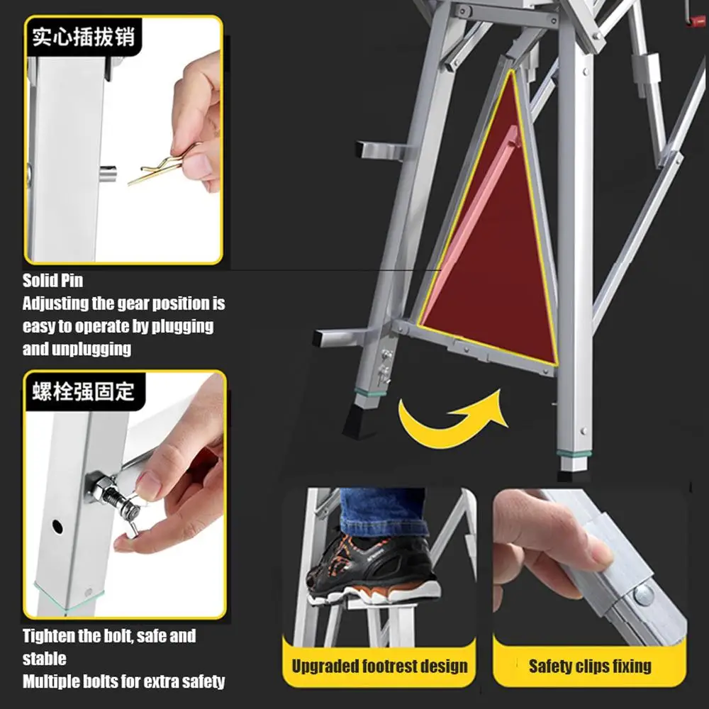 Adjustable Height Folding Scaffolding Work Platform Non-slip Portable Ladder Painting Patching Drywall Car 800 lbs Capacity
