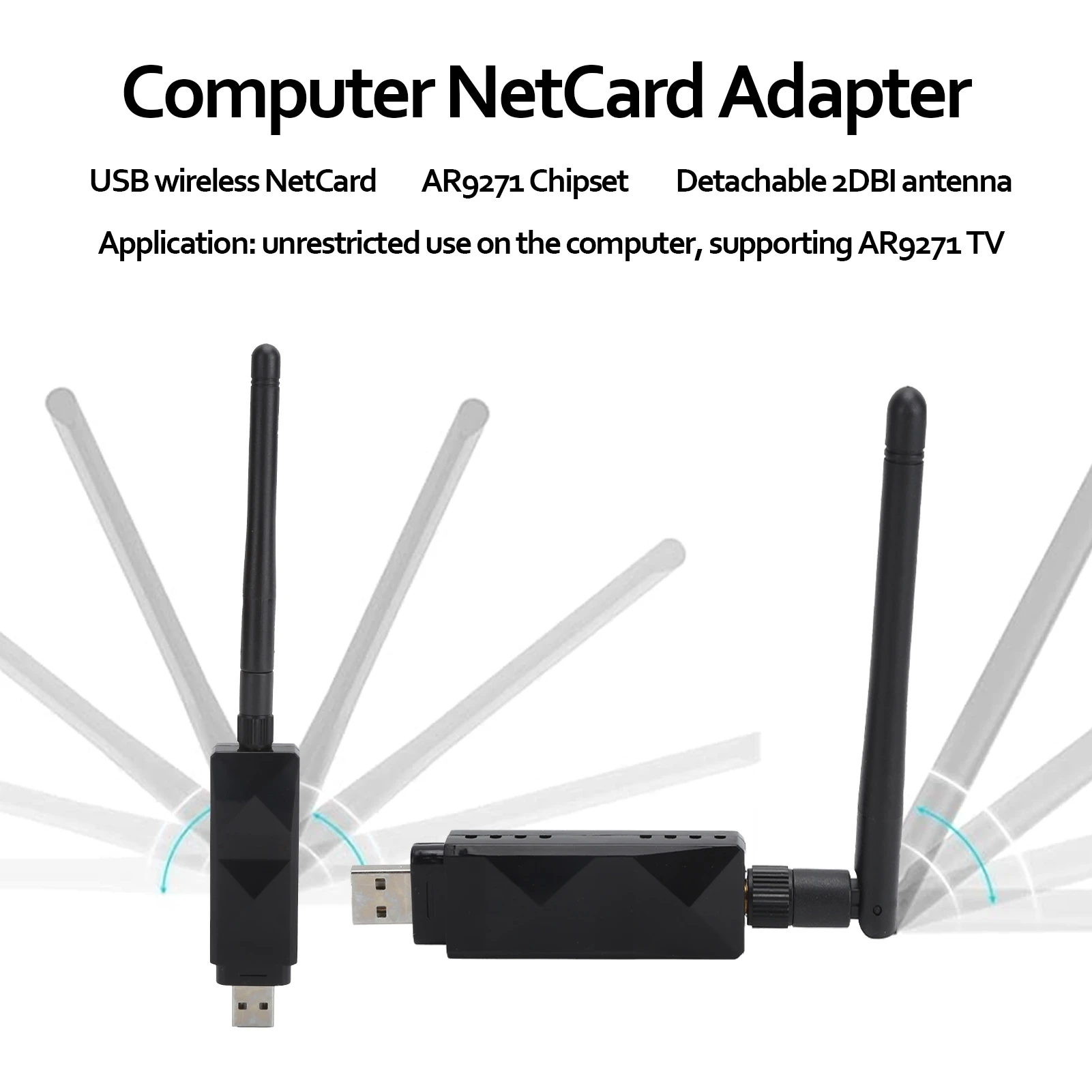 Универсальный беспроводной USB-адаптер Wi-Fi AR9271 со съемной антенной 2DBI с высоким коэффициентом усиления для ПК, ноутбука, ТВ, потоковая передача Plug Play, стабильная