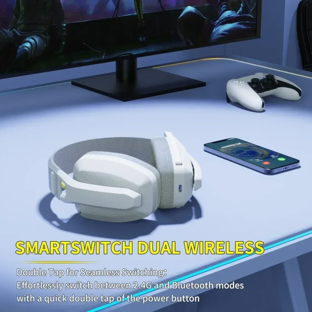 BINNUNE BW06 2,4 GHz Bluetooth-Headsets Gamer mit Mikrofon Drahtloser Gaming-Kopfhörer mit Mikrofon für PS5 PS4 PC Mac Playstation