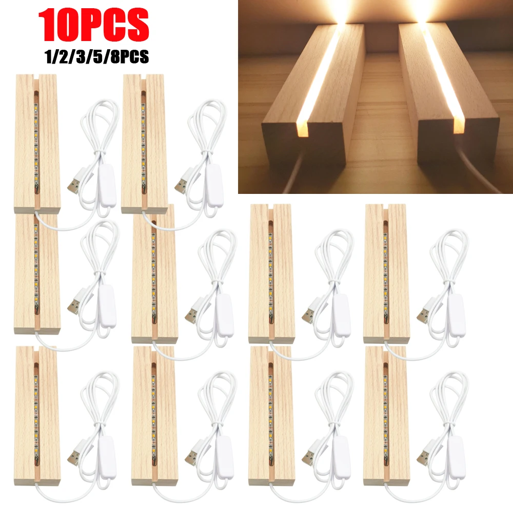 Kryształowa drewniana podświetlana podstawa z światło akrylowe podstawką z wyświetlaczem jasne drewno LED, drewniana podstawa z USB do sztuka z żywicy świateł