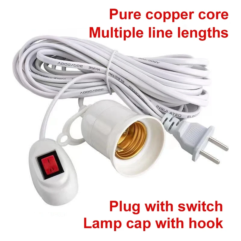 Bases de lámpara universales de 5/10m con interruptor, adaptador de enchufe de bombilla Led, soporte de lámpara de tornillo E27, accesorios, herramientas, suspensión de dos enchufes