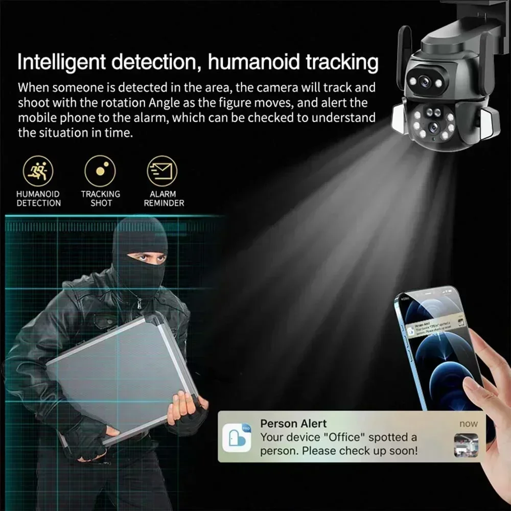 Cámara WIFI 4K de 8MP, aplicación TUYA, cámara de pantalla Dual, Binocular AI, seguimiento automático del cuerpo, CCTV, seguridad Alexa, monitoreo inteligente IP66