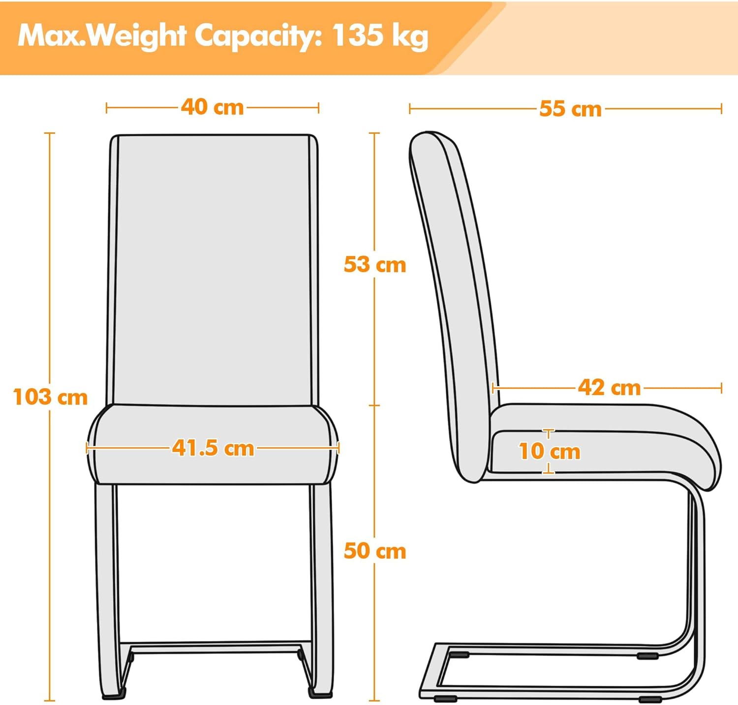 Dining Chairs Set of 6 Leather Chairs Modern Kitchen Chairs with High Back and Metal Legs for Dining Room Kitchen, Lig