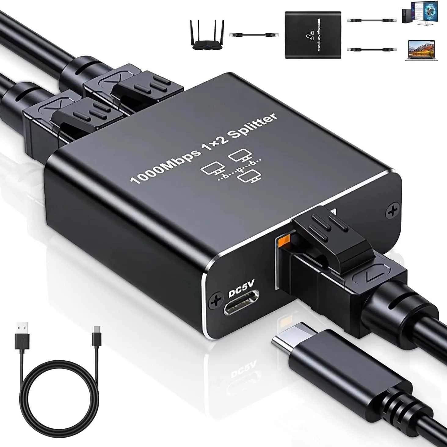 Extender Plug Extension Network Splitter 1000Mbps Hub 1 to 2 RJ45 Adapter Gigabit Converter Internet Ethernet 8P8C Set-Top