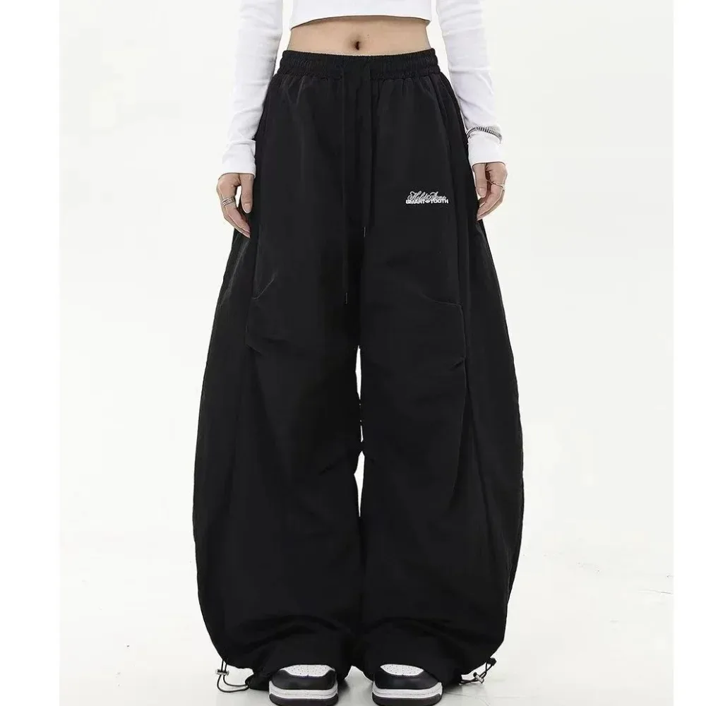 Retro Y2K hiphop streetwear casual chic bijpassende joggingbroek oversize dames wijde pijpen broek lage taille trekkoord dame cargobroek