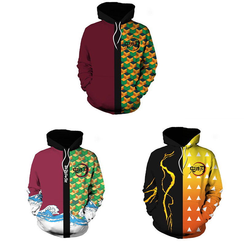 Anime Demon Slayer Kimetsu No Yaiba 3D Sudadera con capucha sudaderas Demon Slayer Agatsuma Zenitsu Tomioka Giyuu Cosplay hombres abrigo traje