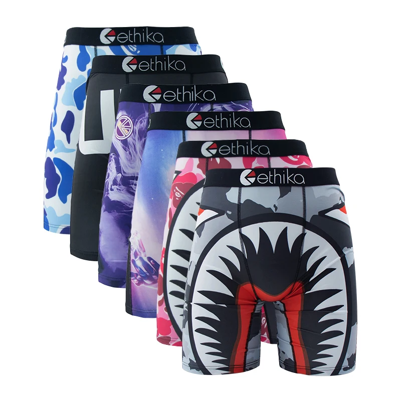 Ethika 6 pçs roupa interior masculina boxers respirável homem natação cuecas plus size impressão calcinha dos homens troncos sexy boxershorts