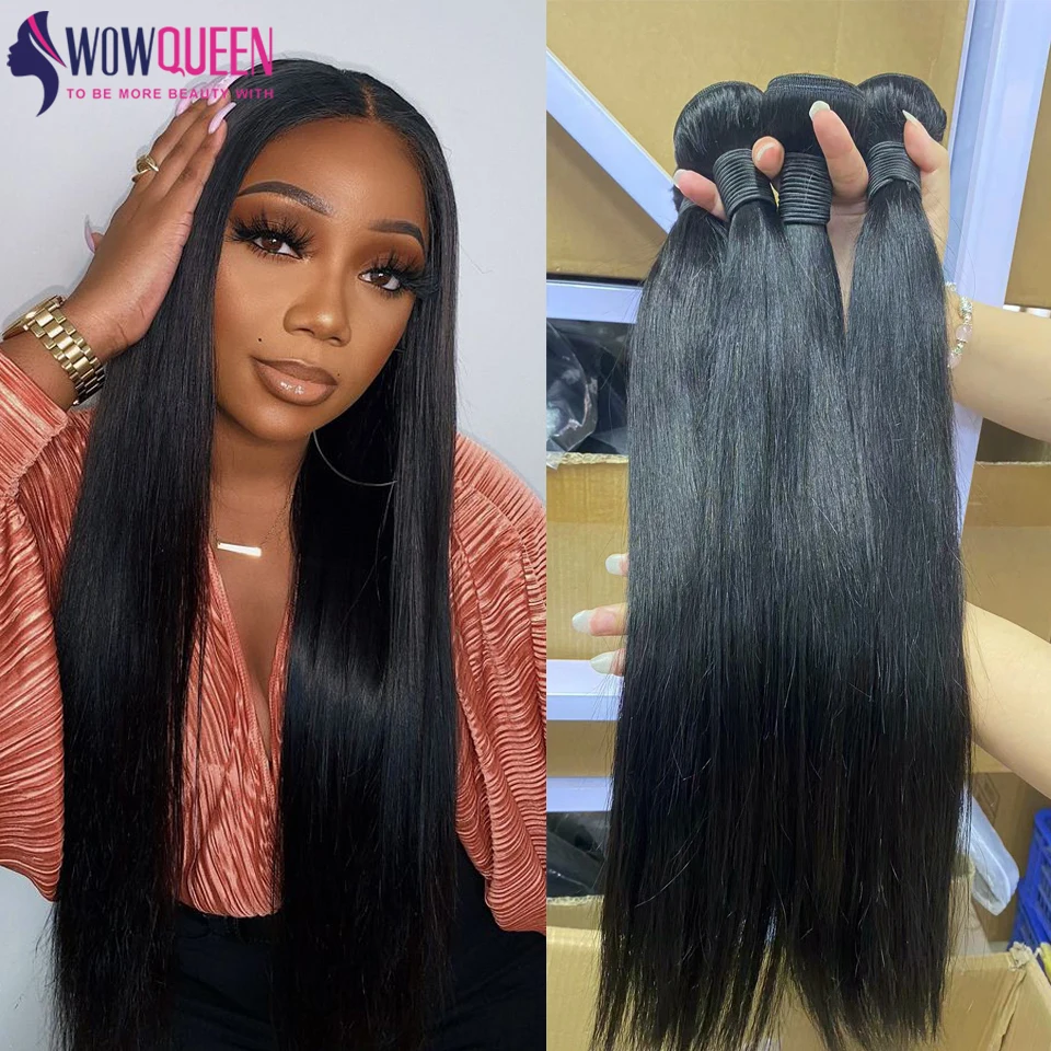 Aplique de cabelo humano liso peruano, extensão de cabelo 100% remy para mulheres, 12-32 polegadas, preto natural, 1/3/4 peças
