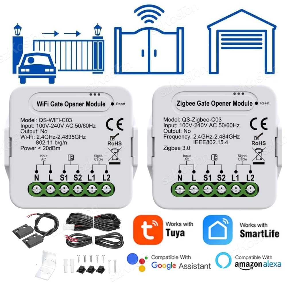 Tuya WiFi Zigbee Garage Door Opener Controller with Accessories Garage Door Switch Smart Life App Voice Control for Alexa Google