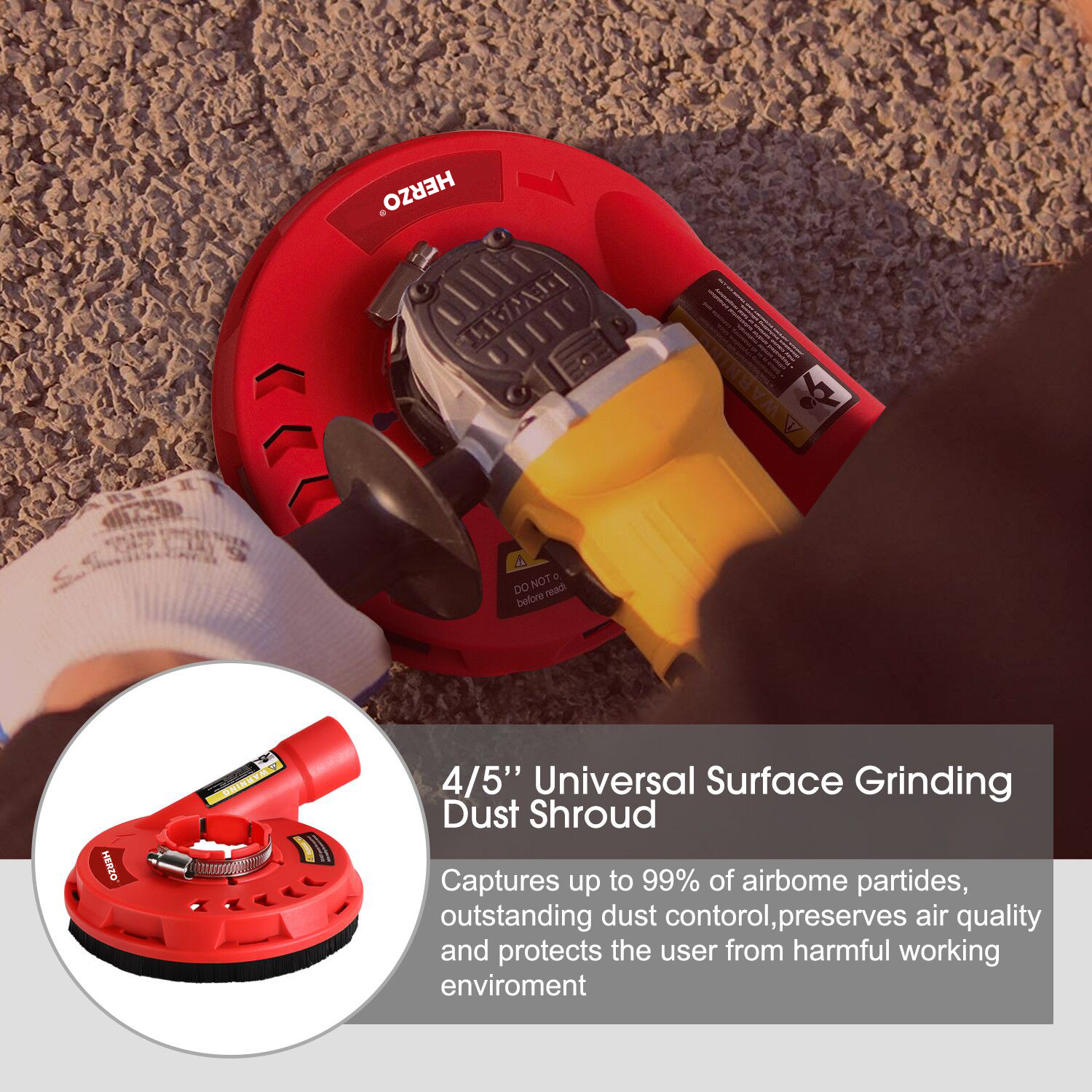 HERZO 125 ミリメートル 4/5 インチダストシュラウド研削カバーダストレスツールグラインダー用ブラシリング電動工具アタッチメント
