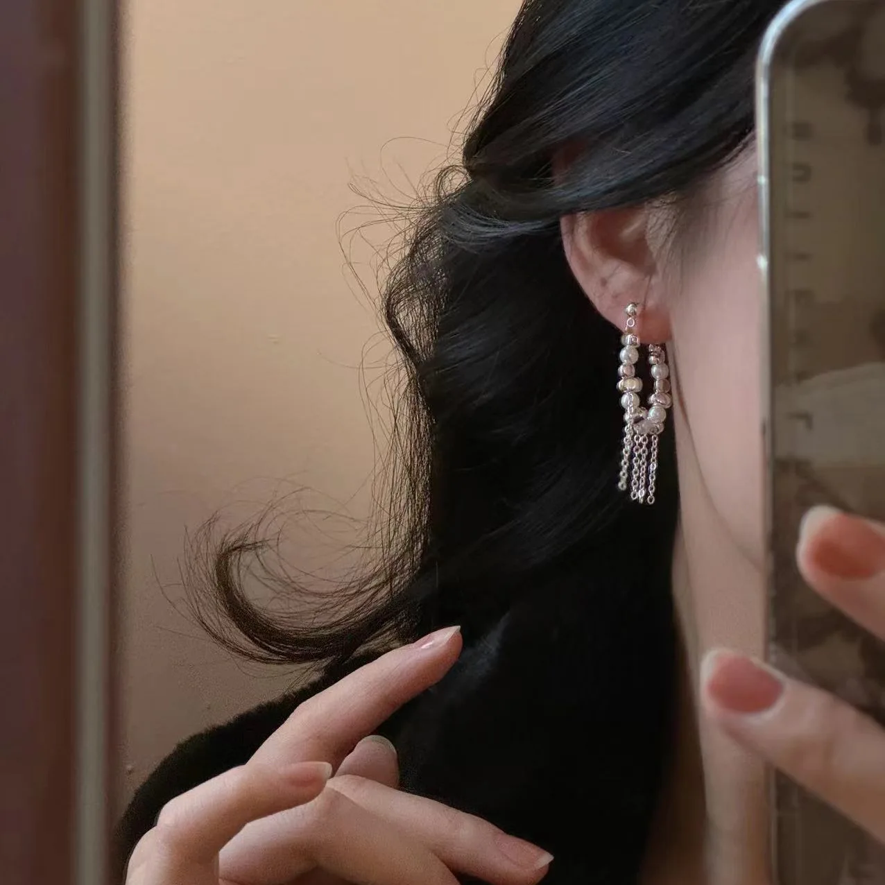 Nuevo fragmentado empalmado ​ ​ Pendientes colgantes de perlas de imitación irregulares con borlas para mujer, joyería coreana, accesorios de joyería