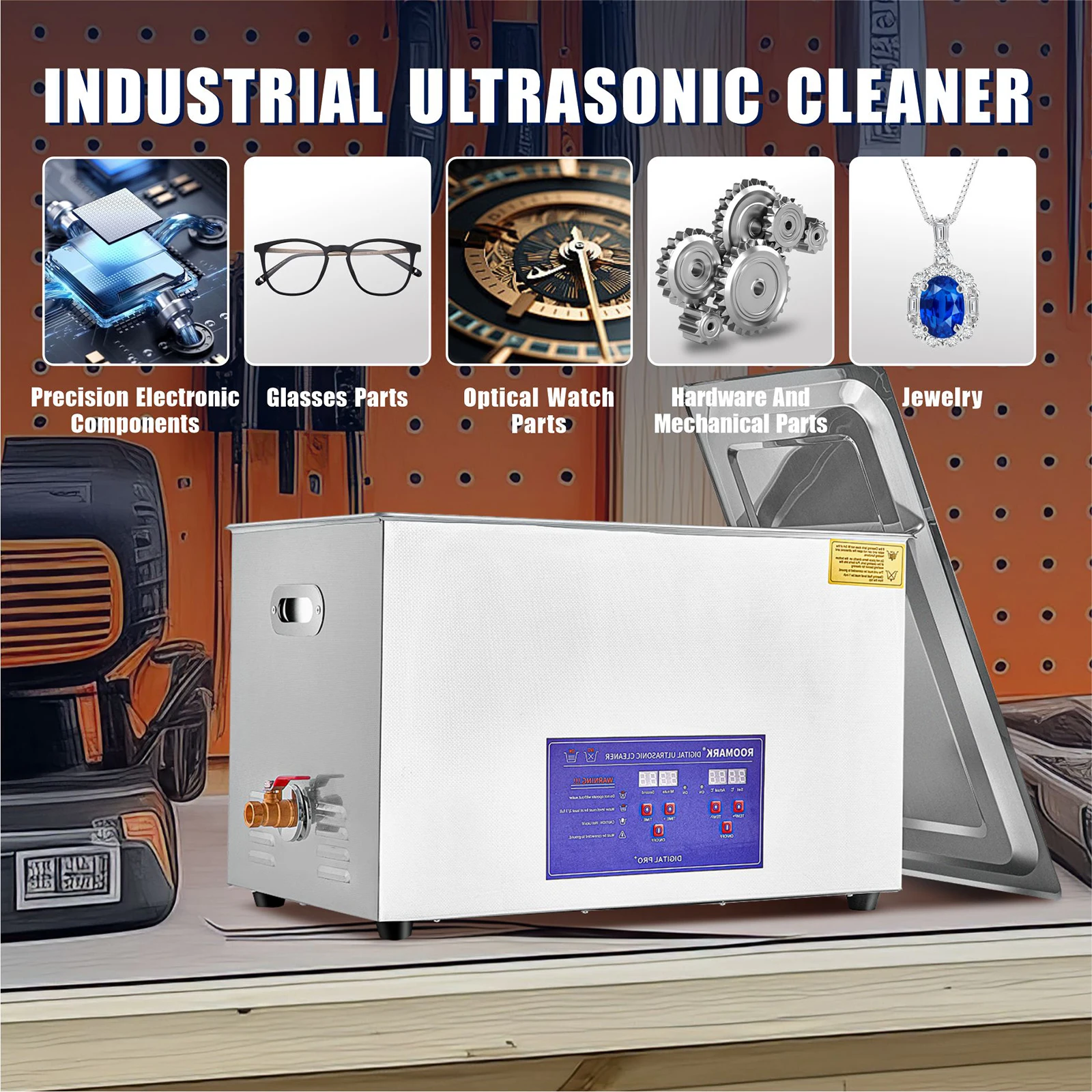 Roomark Ultrasonic Cleaner  2L 3L 6.5L 10L 15L 30L with Digital Timer Heater, Stainless Portable Washing Machine Home Appliance