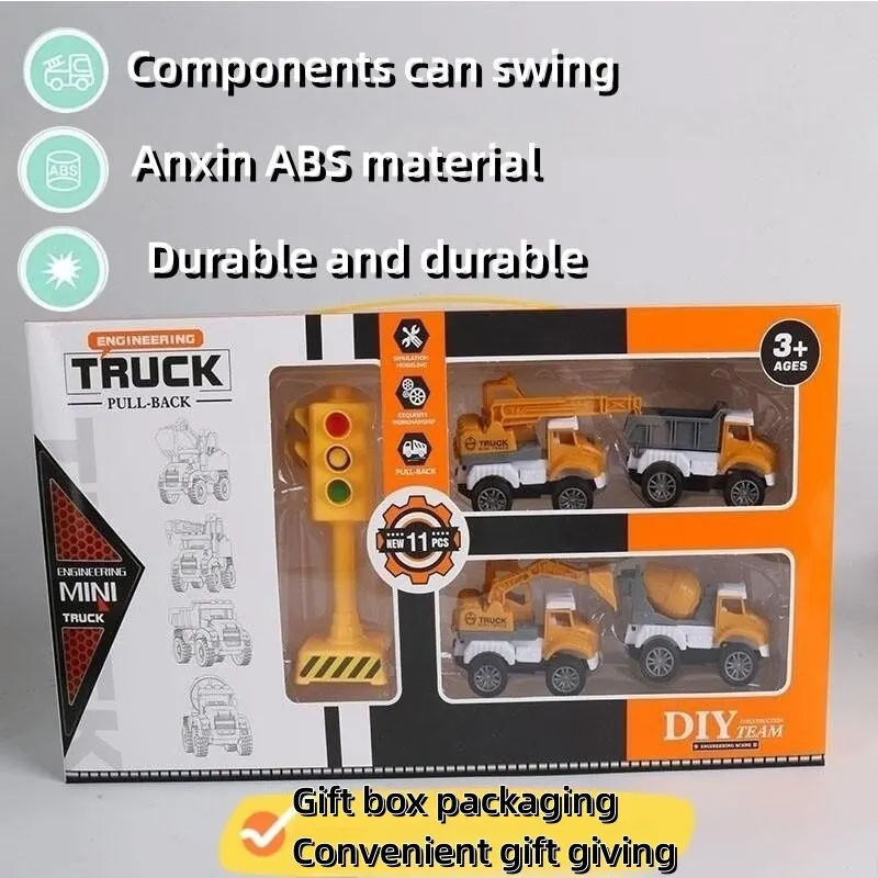 Modello di simulazione Pull-Back Engineering Vehicle City Builder Drop-Resistant Engineering Vehicle Set Gift Box Boy Gift Set