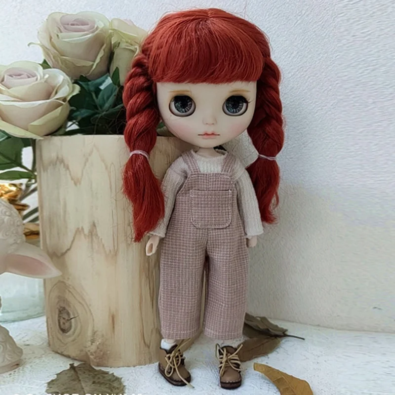 Casual Blyth Puppe Kleidung Strampler Plaid Hosen Langarm Top Anzug Puppe Hosen für Ymy Licca Azones Ob24 Ob27 Puppe Zubehör