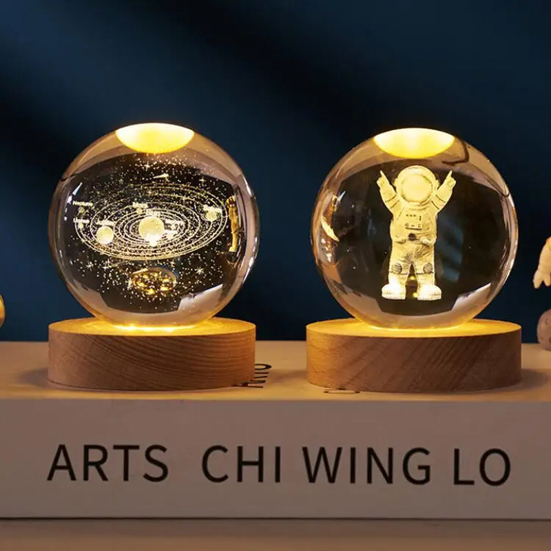 Bola de cristal 3D de 6cm para decoración del hogar y escritorio, grabado con láser globo con sistema Solar, luz nocturna de Planeta, regalo de cumpleaños y Astronomía