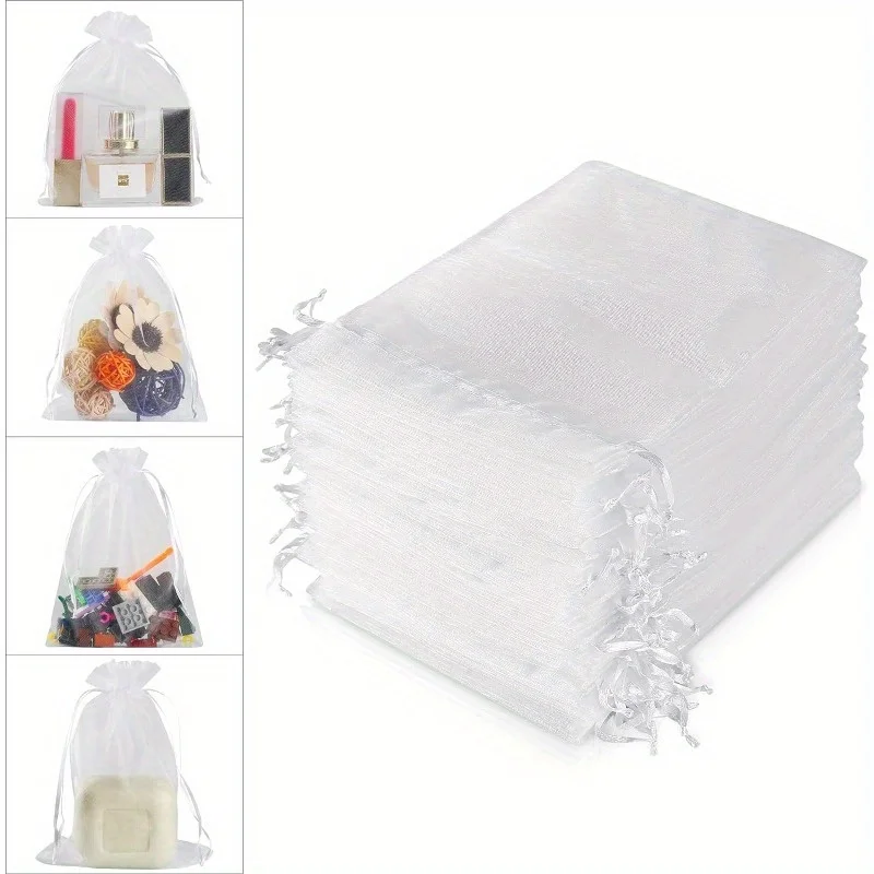 100PCS Organza 가방 무작위 메쉬 Organza 쥬얼리 가방 Drawstring, 작은 Drawstring 호의 파우치 크리스마스 캔디 웨딩 생일