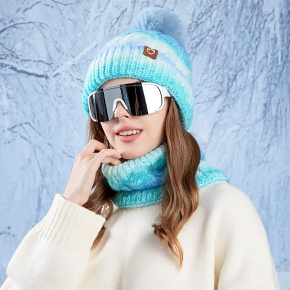 Set di sciarpe per cappelli lavorati a maglia di colore sfumato di moda Berretti antivento resistenti al freddo Berretti scaldacollo ispessito caldo invernale per donna