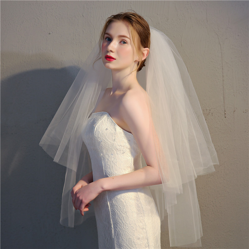 Xinh Xắn Trắng Ngà Phối Ren Kim Sa Lấp Lánh 2 Lớp Ngắn Che Tóc Lược Cho Giáo Hội Cưới Cô Dâu Đảng Mũ Phụ Kiện Tóc
