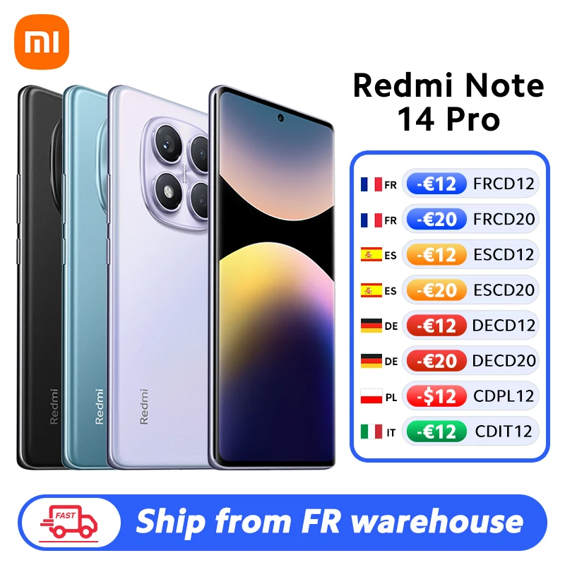 Xiaomi Redmi Note 14 Pro 4G Versione Europea 8+256GB MediaTek Helio G100-Ultra Display AMOLED da 6,67" 120Hz Fotocamera principale OIS da 200MP, Ricarica da 45W, Batteria da 5500 mAh, IP64, NFC