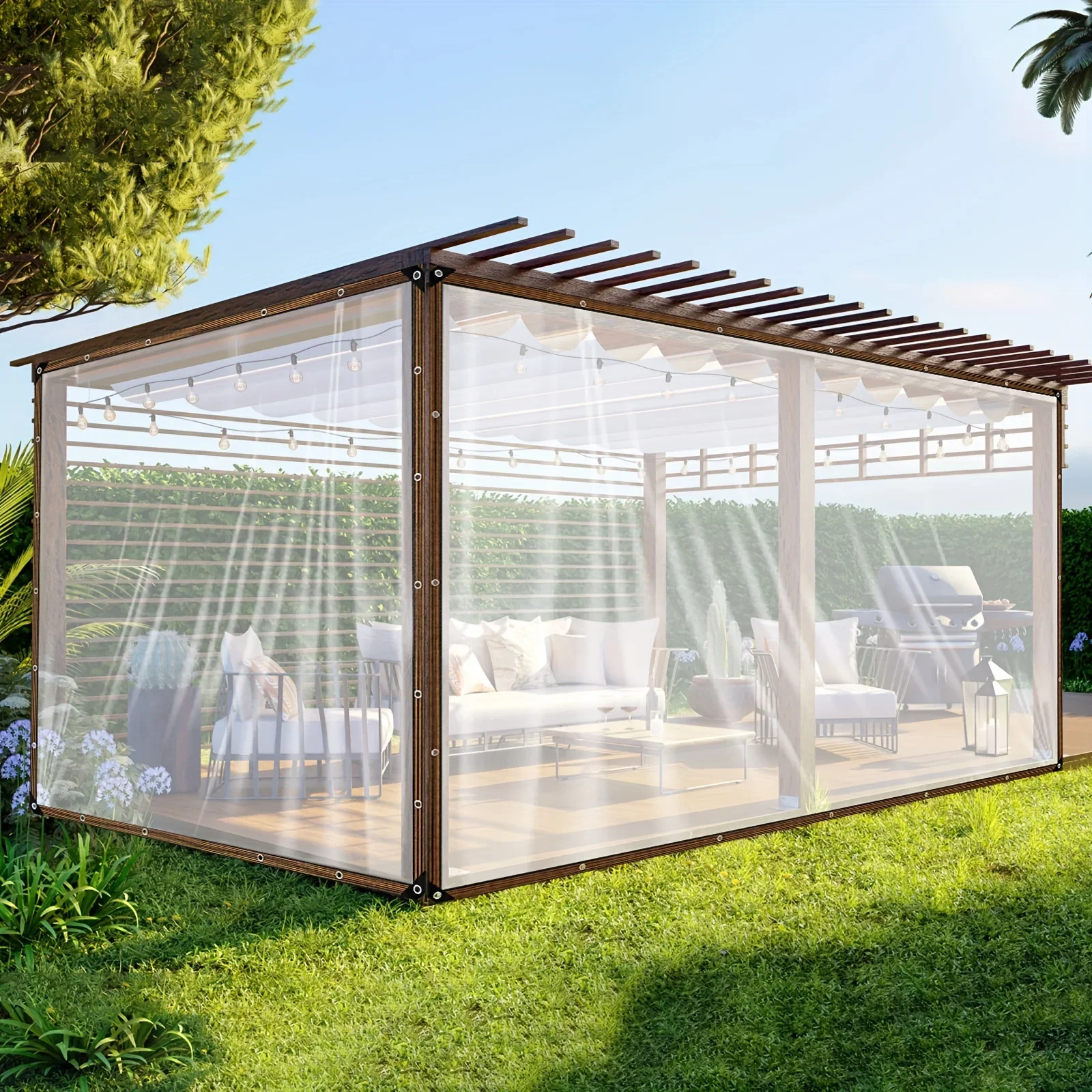 Telo in poliestere trasparente impermeabile con occhielli rinforzati: protezione versatile per giardini, cortili e avventure all'aria aperta