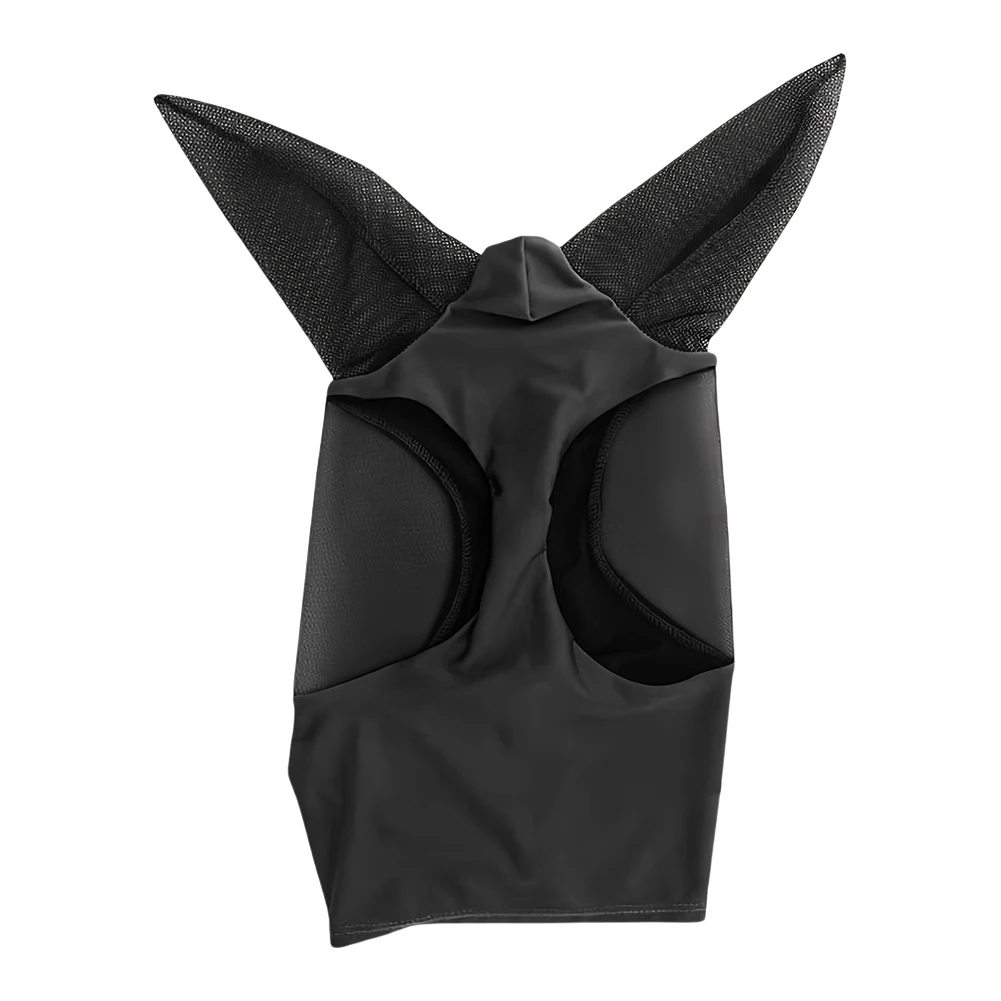 Máscara de malla de punto elástica antimoscas, transpirable, antimosquitos, protección para los oídos, capó, red antigusanos para montar a caballo