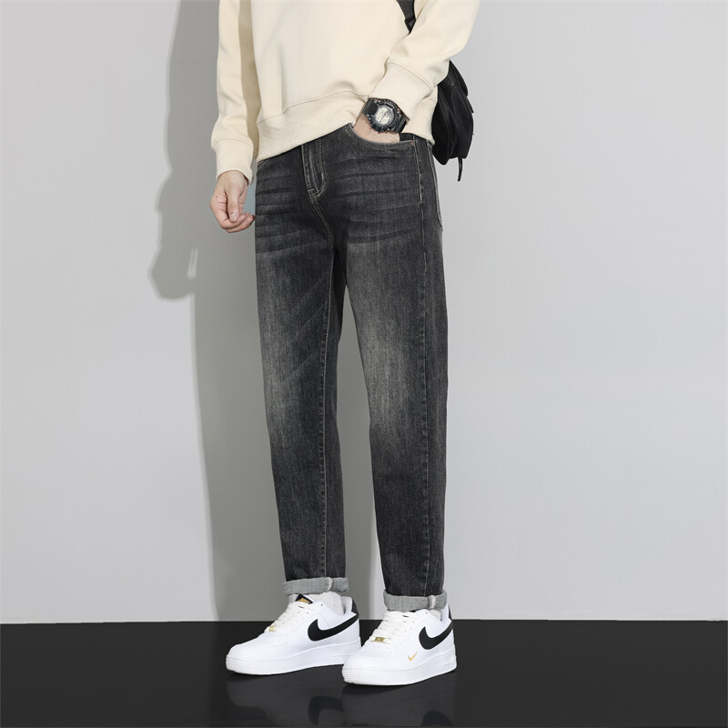 Модные эластичные мужские джинсы в европейском и американском стиле, роскошные мужские джинсовые брюки, тонкие прямые темно-синие брюки джентльмена, размер 28-38