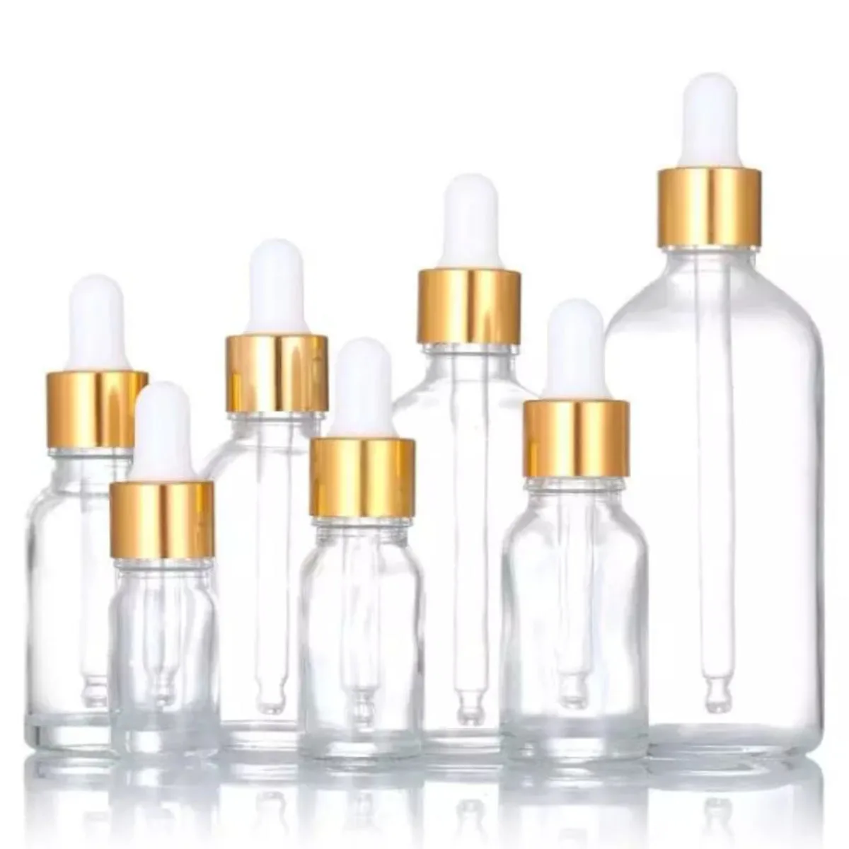 Botella cuentagotas de vidrio transparente vacía, 5/10/15/20/30/50/100ML, para suero, aceite esencial, Perfume, contenedor de líquido recargable, gotas para los ojos