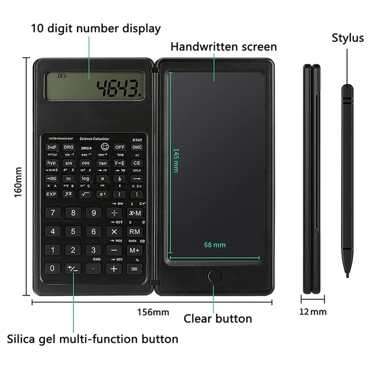 2-in-1 折りたたみ式関数電卓 & 6 インチ書き込みタブレット 10 桁 LCD ディスプレイ大学オフィス学生教師会計士