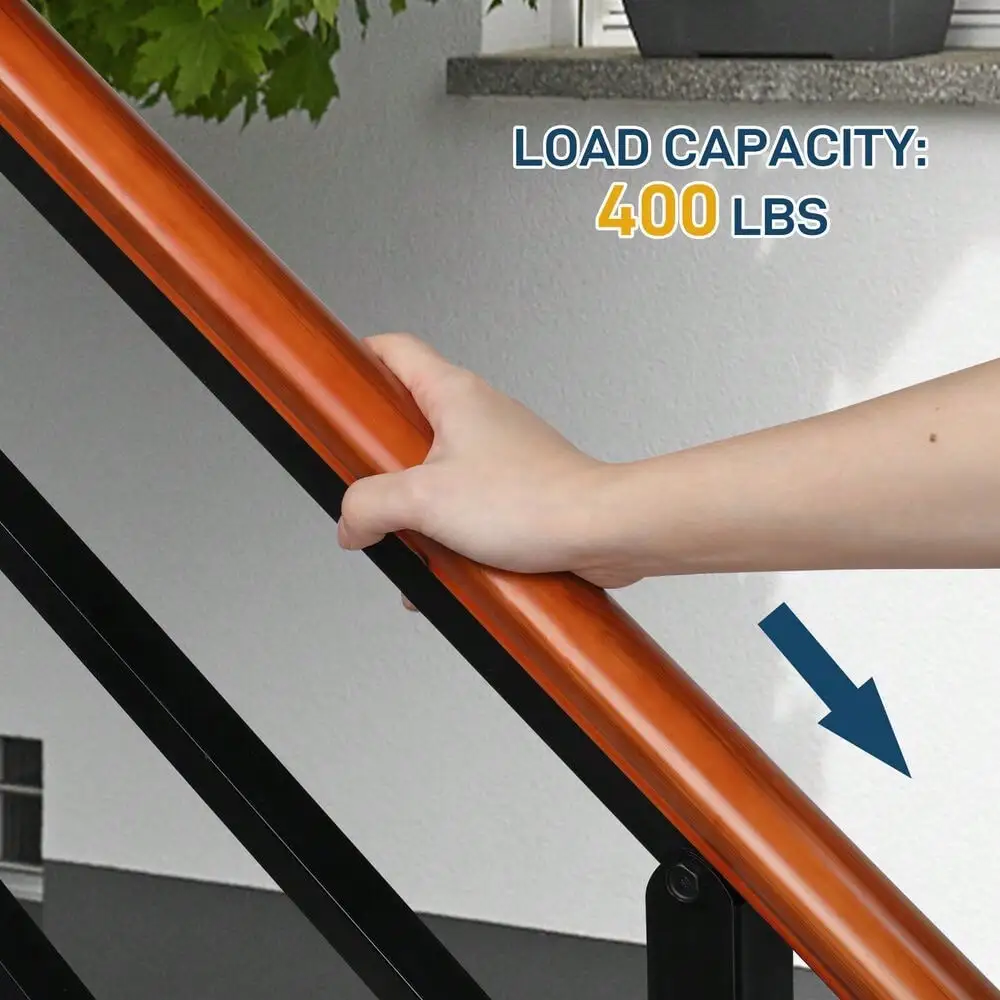 Handrails for Outdoor Steps, Wrought Iron Solid Wood Hand Railing for 1-3 Step