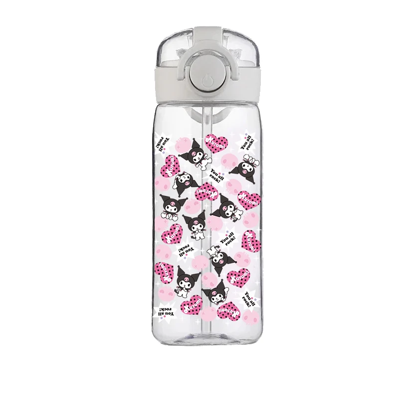 Sanrio-taza de plástico con pajita portátil, taza de agua Kuromi de dibujos animados, portátil, resistente a caídas, resistente a altas temperaturas