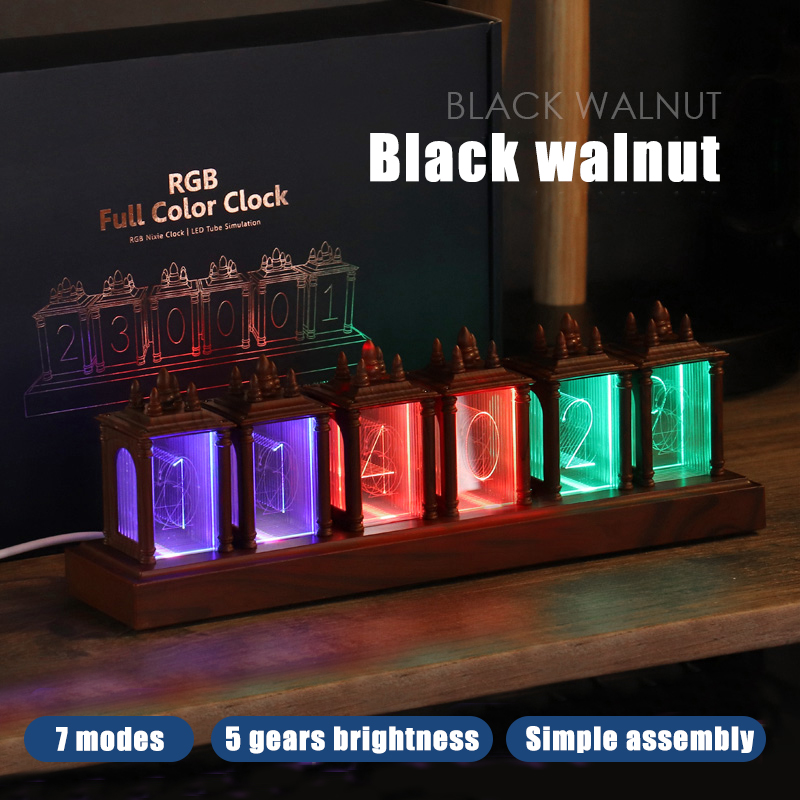 Nixie Tube Digitaluhr Nachtlicht RGB Vollfarbe Neon Glow Tube DIY Tischuhr Zeitanzeige für Desktop-Dekoration
