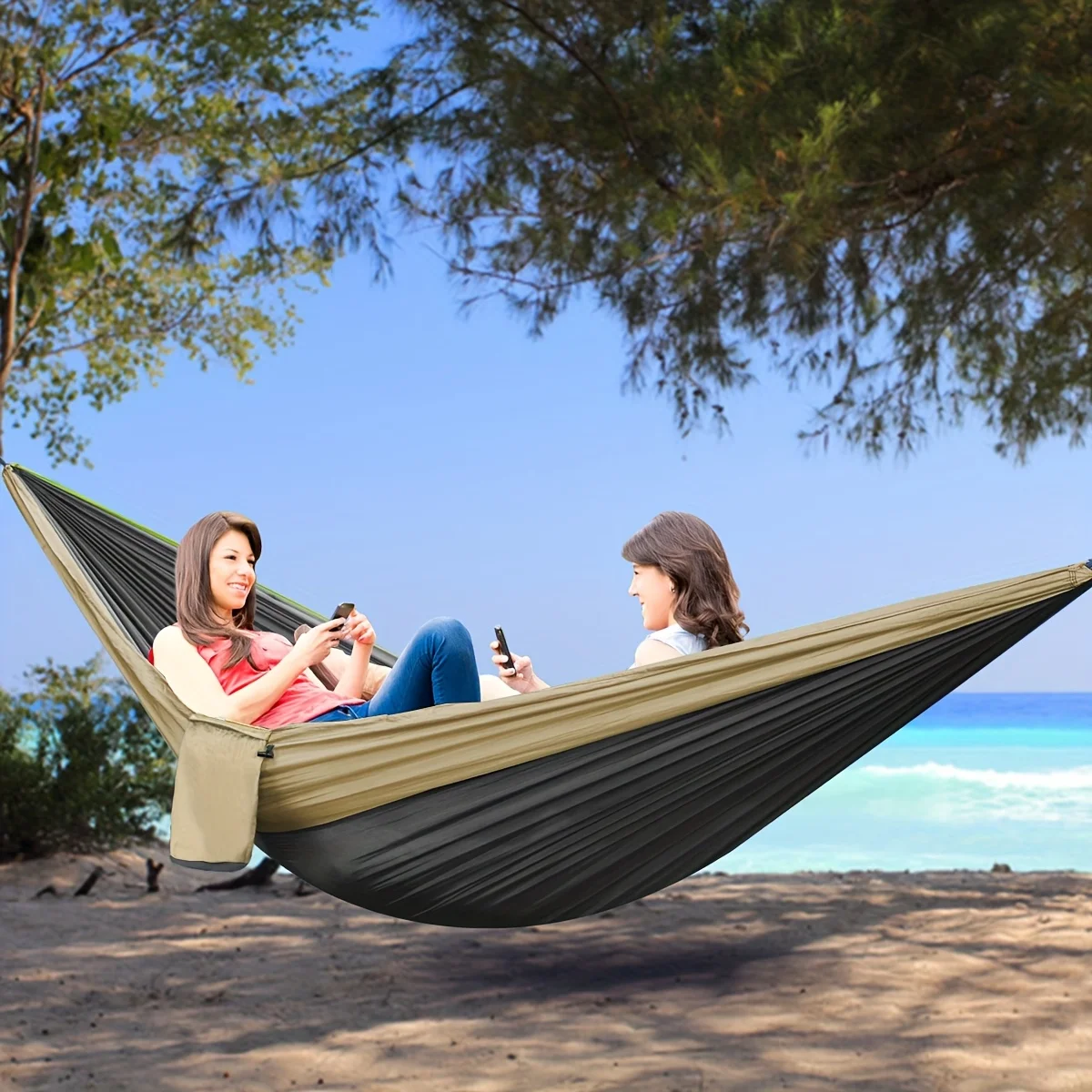 Extra-Large Double Camping Hammock, 3m x 2m (300*200cm), Includes Two 2m Tree Straps, Two D-Shaped Stainless Steel Hooks