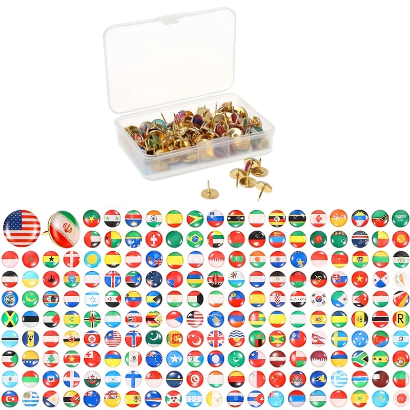 Chinchetas para pulgar con bandera nacional, pasadores empuje multifuncionales para fotos, pared, mapas países, tablón corcho para anuncios, paquete 194